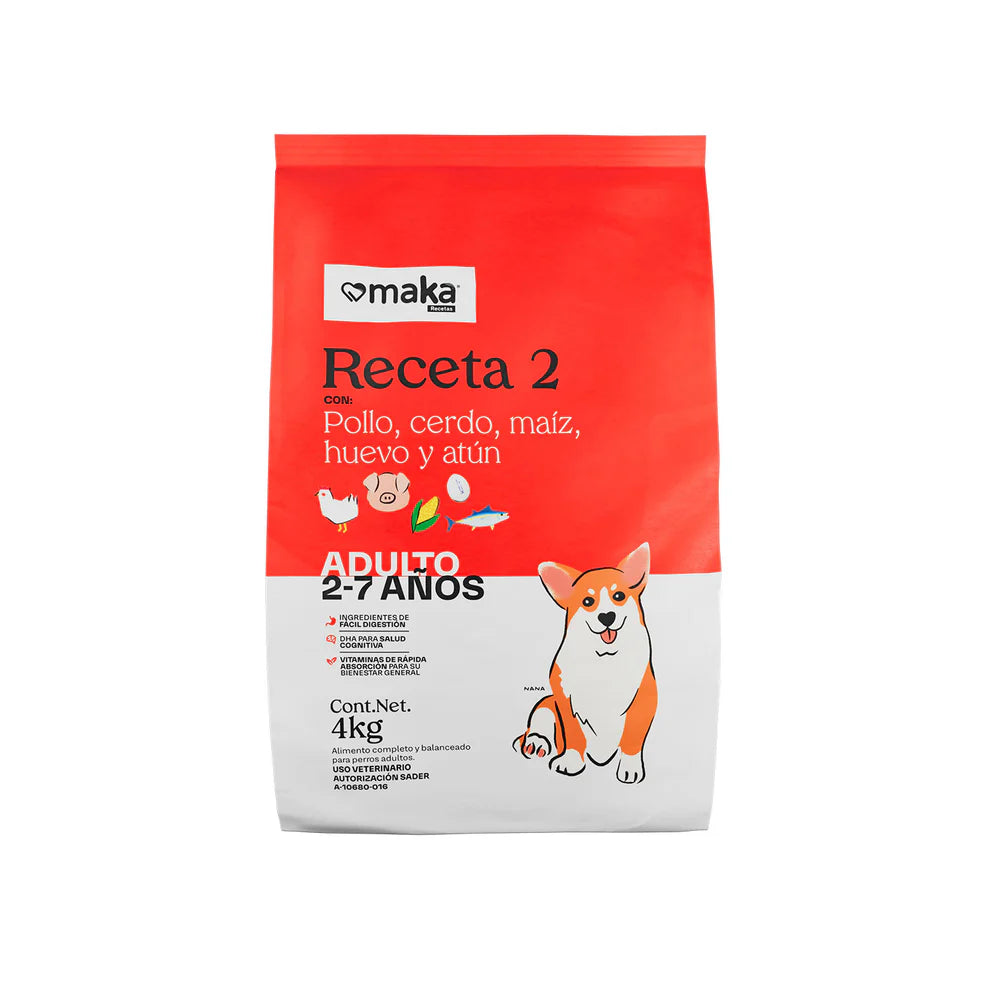 MAKA-Receta 2 - Raza Mediana y Grande (Pollo, cerdo, maíz, huevo y atún)