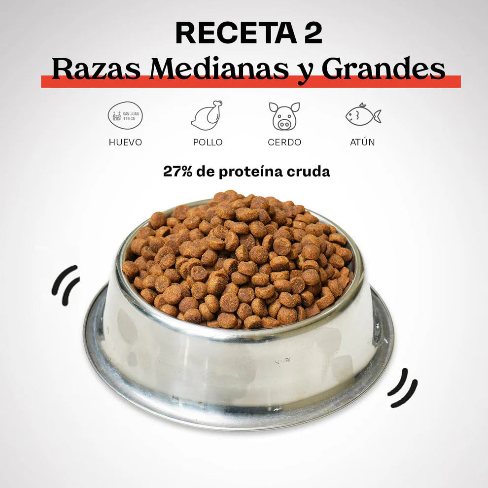 MAKA-Receta 2 - Raza Mediana y Grande (Pollo, cerdo, maíz, huevo y atún)