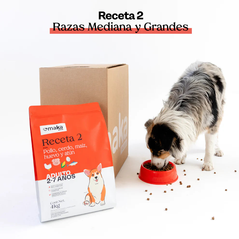 MAKA-Receta 2 - Raza Mediana y Grande (Pollo, cerdo, maíz, huevo y atún)