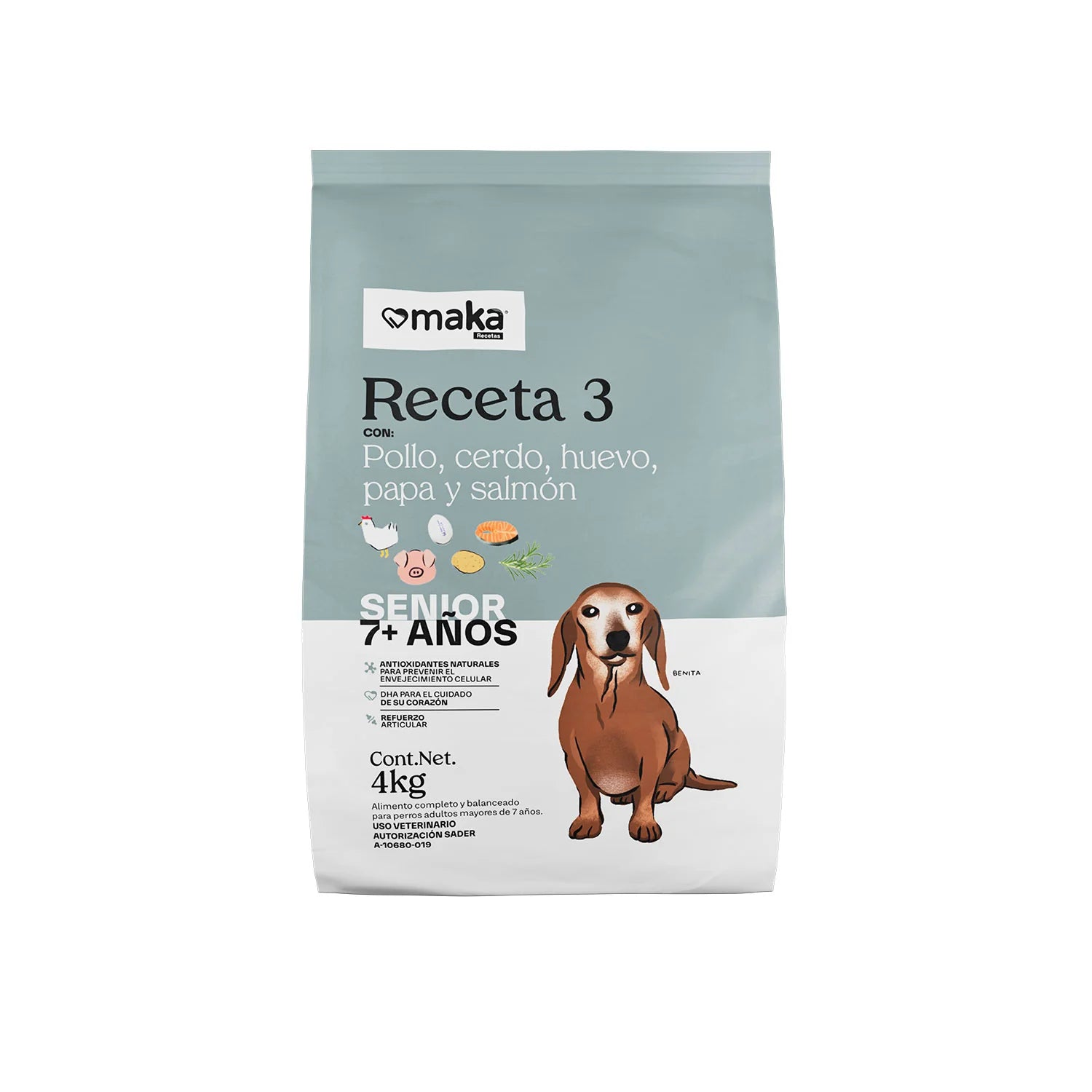 MAKA-Receta 3 - Perro Senior (Pollo, cerdo, huevo, papa y salmón)