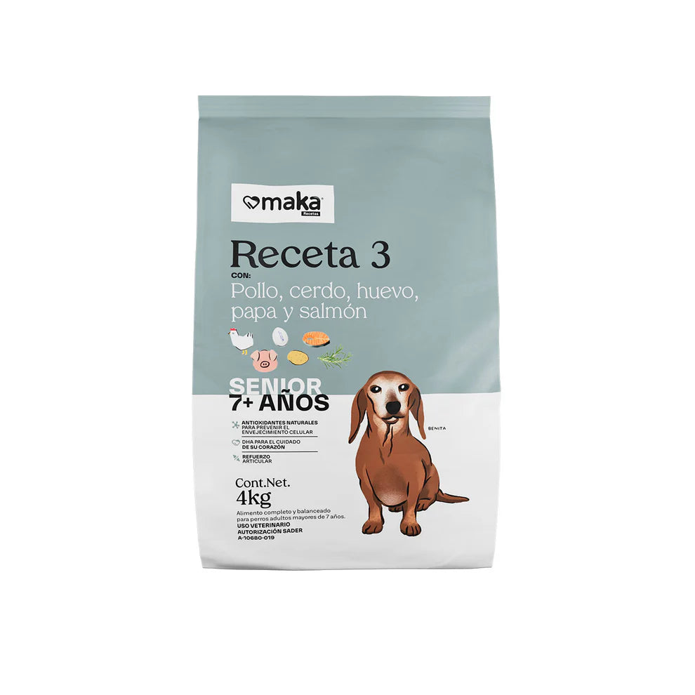 MAKA-Receta 3 - Perro Senior (Pollo, cerdo, huevo, papa y salmón)