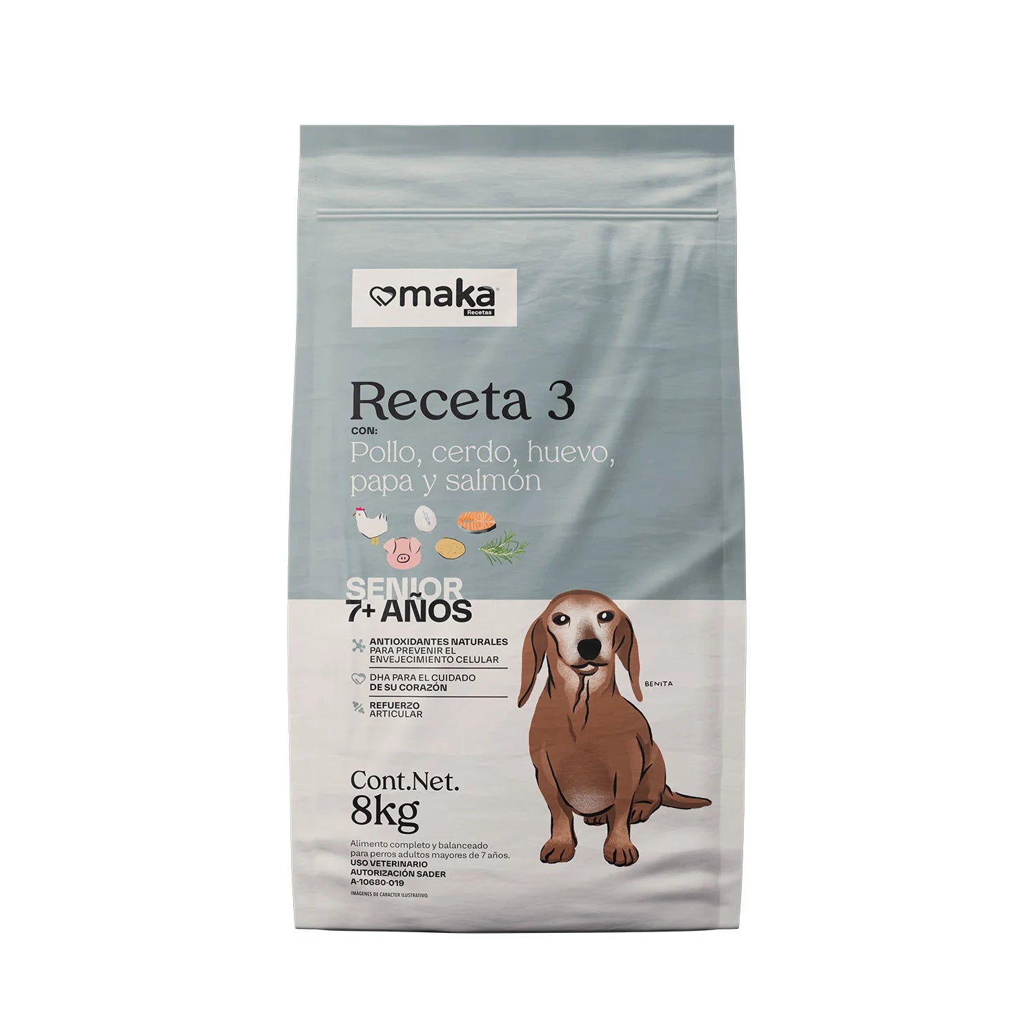 MAKA-Receta 3 - Perro Senior (Pollo, cerdo, huevo, papa y salmón)