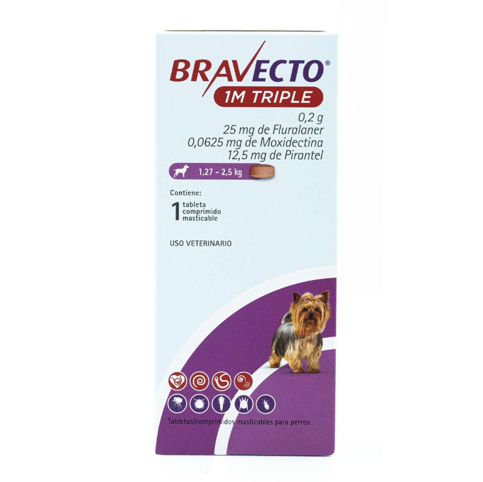 Bravecto 1M Triple Tableta - Perro de 1.27 a 2.5 kg